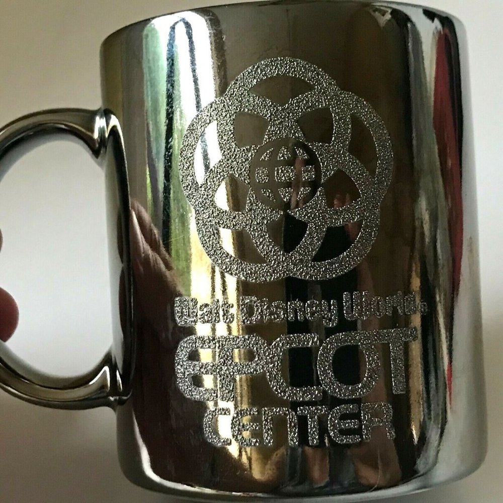 Vintage EPCOT Center Coffee Mug Cup Walt Disney World Disneyana Metallic Silver